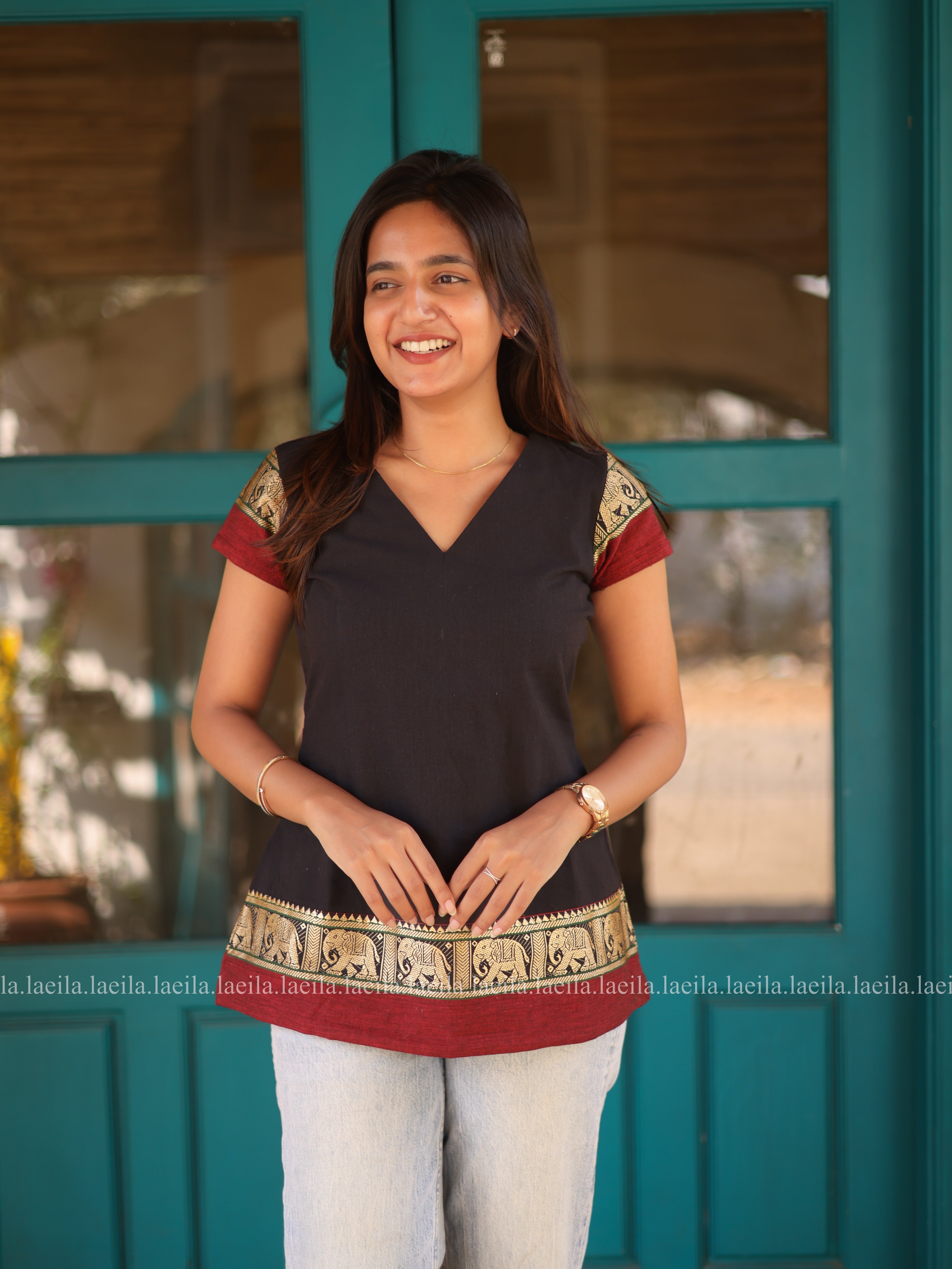 Maya Black Short Sleeve Top